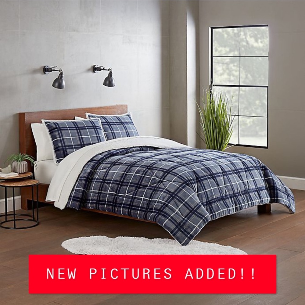 ‼️SOLD‼️ NWOT UGG 3 Piece Comforter Set Blue Plaid (See Sherpa!!)